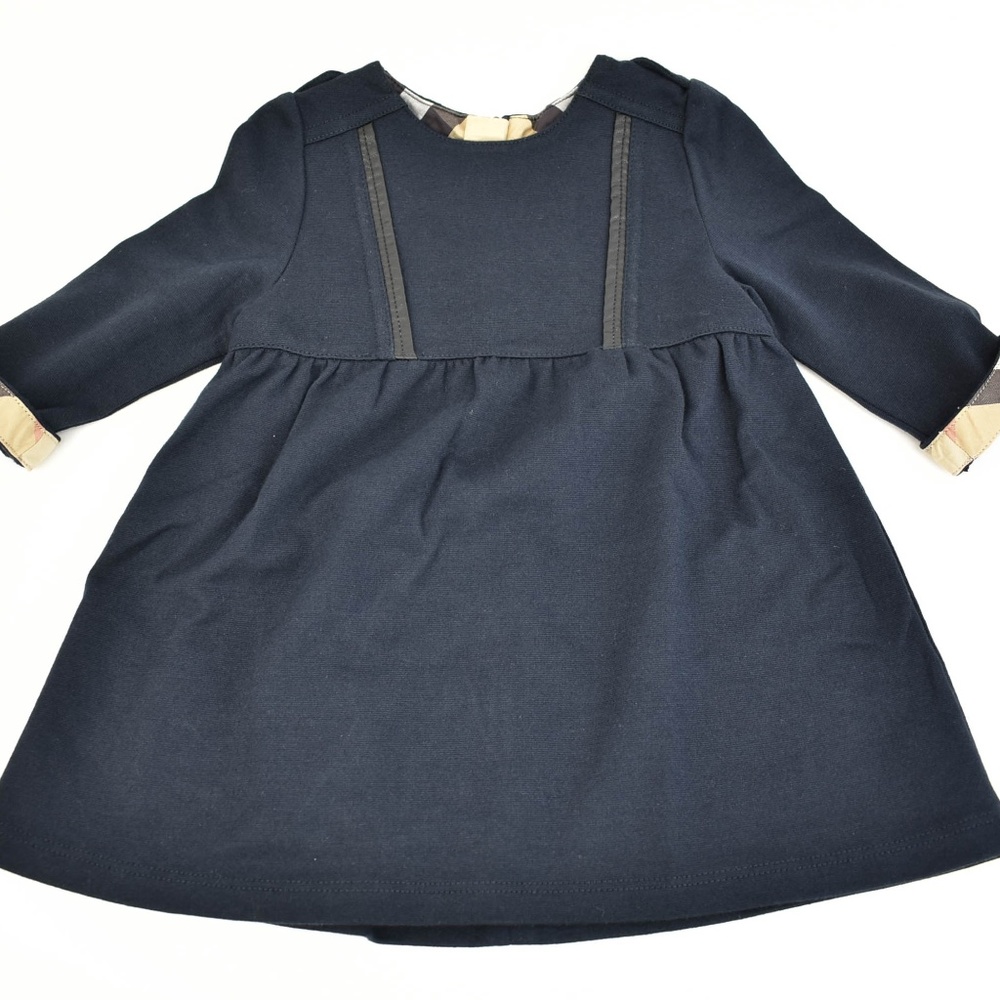 BURBERRY Navy Blue Logo & Nova Check Dress - Picture 1 of 8